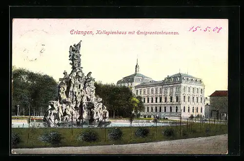 AK Erlangen, Kollegienhaus mit Emigrantenbrunnen