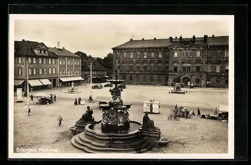 AK Erlangen, Marktplatz mit Brunnen