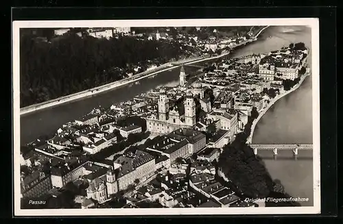 AK Passau, Stadtansicht vom Flugzeug aus