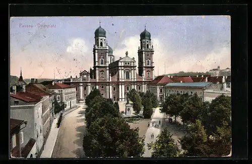 AK Passau, Domplatz aus der Vogelschau