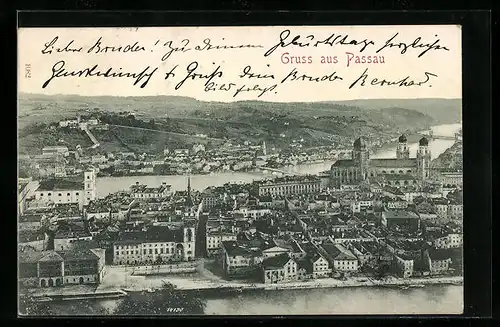 AK Passau, Ortsansicht aus der Vogelschau