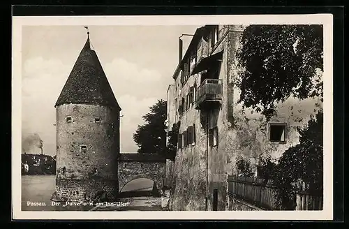 AK Passau, Der Pulverturm am Inn-Ufer