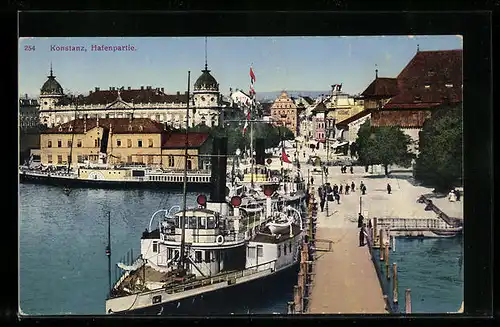 AK Konstanz a. B., Hafenpartie mit Schiffen