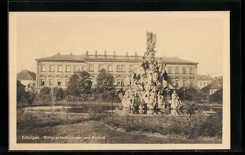 AK Erlangen, Emigrantenbrunnen und Schloss