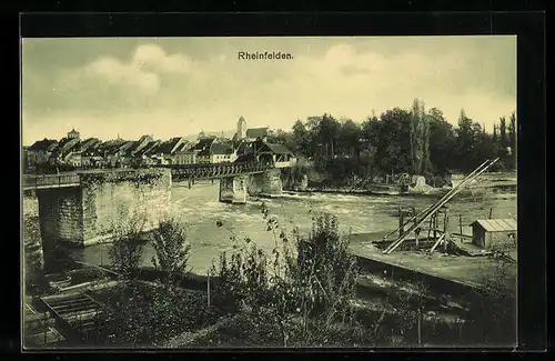 AK Rheinfelden, Flusspartie mit Brücke