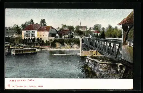 AK Rheinfelden, Flusspartie mit Brücke