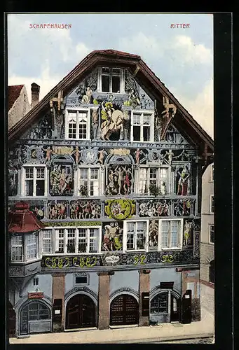 AK Schaffhausen, Ritter, Gebäude mit Fassadenmalerei