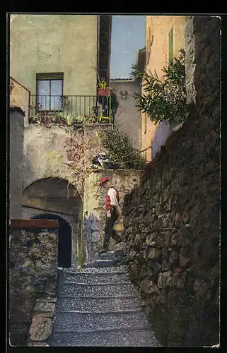 AK Gandria, Anwohner am Treppenaufgang