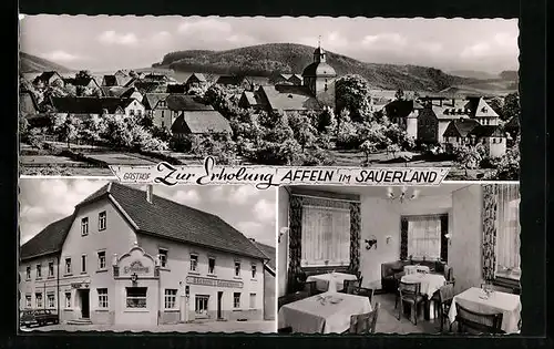 AK Affeln / Sauerland, Gasthaus Zur Erholung, Ortsansicht mit Kirche