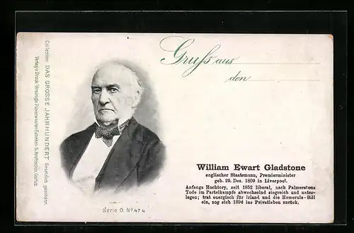 AK Premierminister von Grossbritannien, William Ewart Gladstone, im Porträt