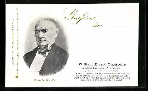 AK Premierminister von Grossbritannien, William Ewart Gladstone, im Porträt