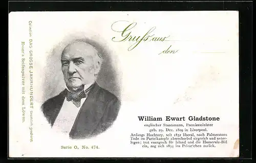 AK Premierminister von Grossbritannien, William Ewart Gladstone, im Porträt
