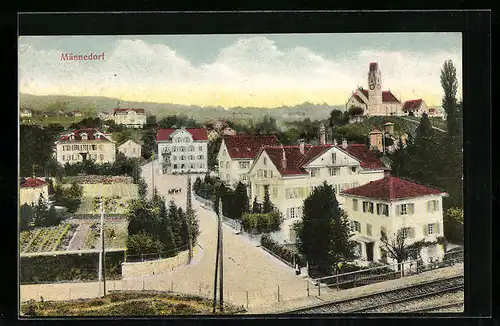 AK Männedorf, Strassenpartie aus der Vogelschau