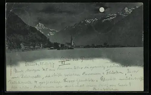 Mondschein-AK Flüelen, Panorama
