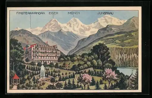 AK Sankt Beatenberg, The Grand Park-Hotel mit Eiger, Mönch und Jungfrau