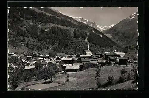 AK Fiesch, Ortsansicht aus der Vogelschau, Finsteraar Rothorn