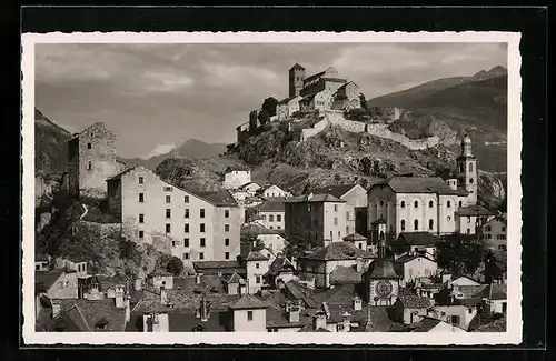 AK Sion, Le Chateau de Valère, les Casernes, l`Eglise du Collège et le Clocher de la Maison de Ville