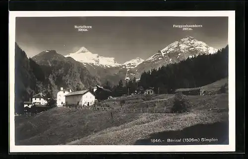 AK Bérisal, Simplon, Ortsansicht mit Blick auf Bortelhorn und Furggenbaumhorn