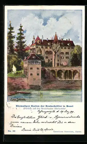 AK Basel, Ehemaliger Garten der Deutschritter, Partie auf der Grossbasler Rheinseite