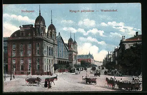 AK Budapest, Partie am Westbahnhof, Strassenbahn