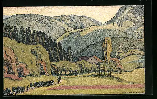 Künstler-AK Ernst E. Schlatter: Vallèe du Jura près de Fontenais