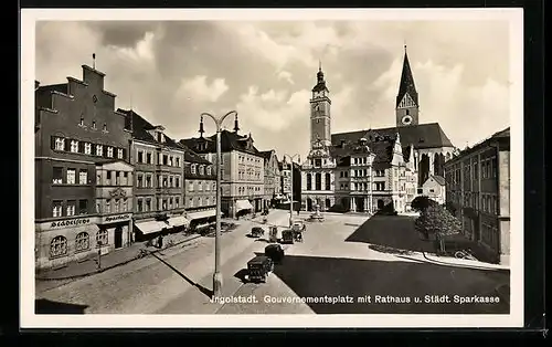 AK Ingolstadt, Gouvernementsplatz mit Rathaus und Städt. Sparkasse