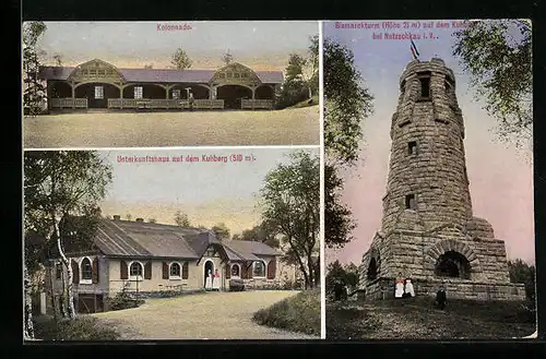 AK Netzschkau, Gasthaus auf dem Kuhberg, Bismarckturm, Colonnade
