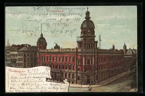 Lithographie Hamburg-Neustadt, Postgebäude Ringstrasse Ecke Dammtor