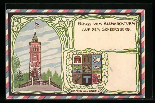 AK Scheersberg, Partie mit Bismarckturm, Wappen