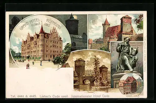 Künstler-AK Nürnberg, Grand Hotel, Der Henkersteg, Dürer-Haus