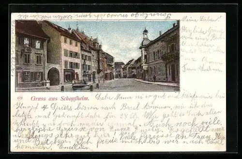 AK Schopfheim, Ortspartie mit Brunnen