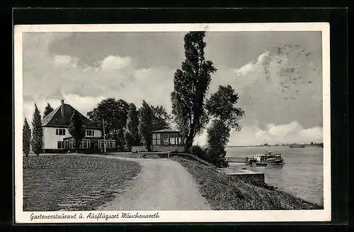 AK Mönchenwerth, Uferpartie am Gartenrestaurant