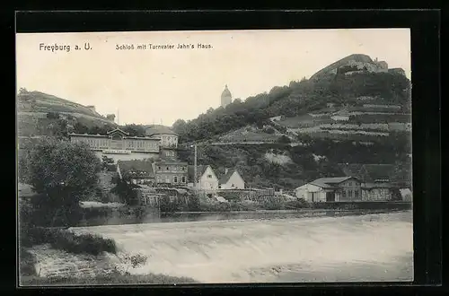 AK Freyburg a. U., Schloss mit Turnvater Jahn's Haus