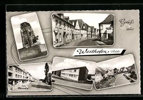 AK Westhofen / Ruhr, Denkmal & Gebäudeansichten