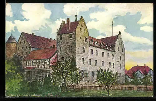 Künstler-AK Römhild, Blick zum ersten Kriegerwaisenhaus