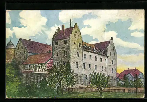 Künstler-AK Römhild, Blick zum ersten Kriegerwaisenhaus