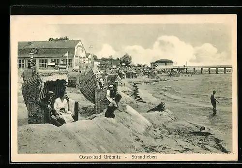 AK Grömitz i. H., Strand mit Badegästen