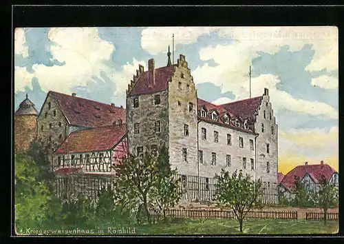 Künstler-AK Römhild, Blick zum ersten Kriegerwaisenhaus