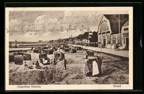 AK Grömitz / Ostseebad, Strand mit Strand-Halle