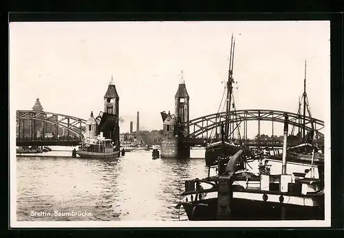 AK Stettin, Schiffe an der Baumbrücke