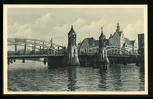 AK Stettin, Hansabrücke mit dem Hauptsteueramt