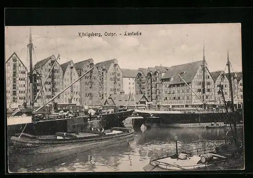 AK Königsberg i. Ostpr., Lastadie, Schiffe im Hafen
