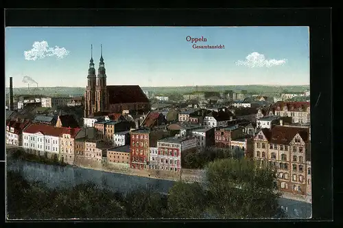 AK Oppeln, Gesamtansicht der Stadt, Blick auf die Kirche