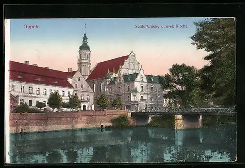 AK Oppeln, Schlossbrücke und die evgl. Kirche