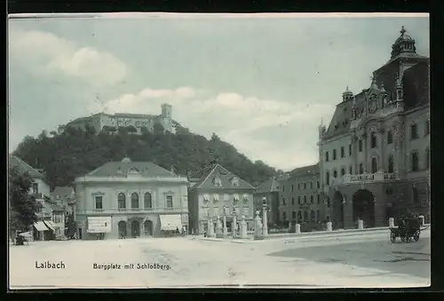 AK Laibach, Burgplatz mit Blick auf den Schlossberg