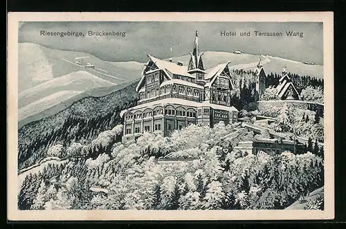AK Brückenberg im Riesengebirge, Blick auf das Hotel und Terrassen Wang