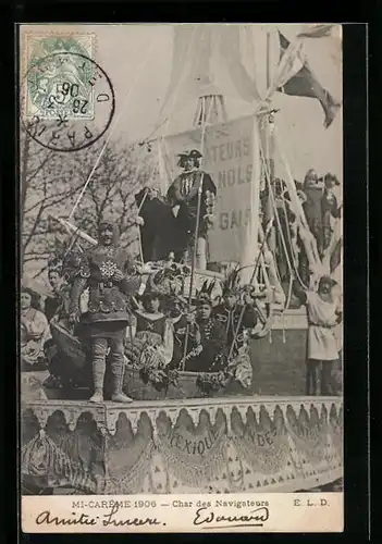 AK Fasching, Mi-Careme 1906, Char des Navigateurs, Ritter auf dem Festwagen