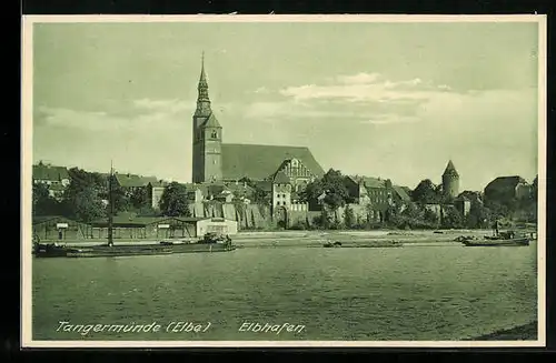 AK Tangermünde an der Elbe, Blick zur Kirche am Elbhafen
