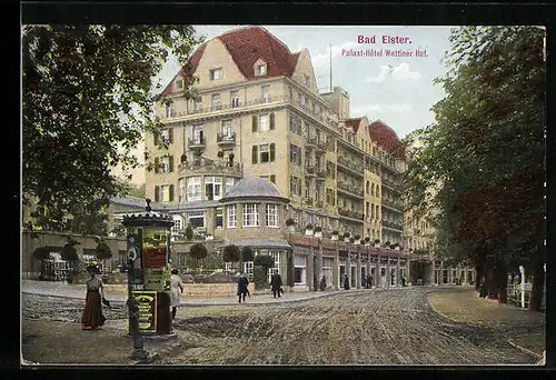 AK Bad Elster, auf der Strasse vor dem Palast-Hotel Wettiner Hof