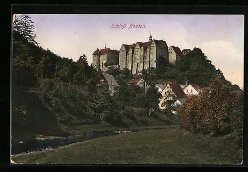 AK Nossen, Blick von den Wiesen hinauf zum Schloss
